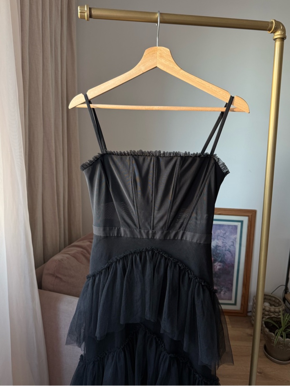 Betsy & Adam Jasmine Black Corset Gown Mesh Formal Elegant, 4 - Picture 5 of 11
